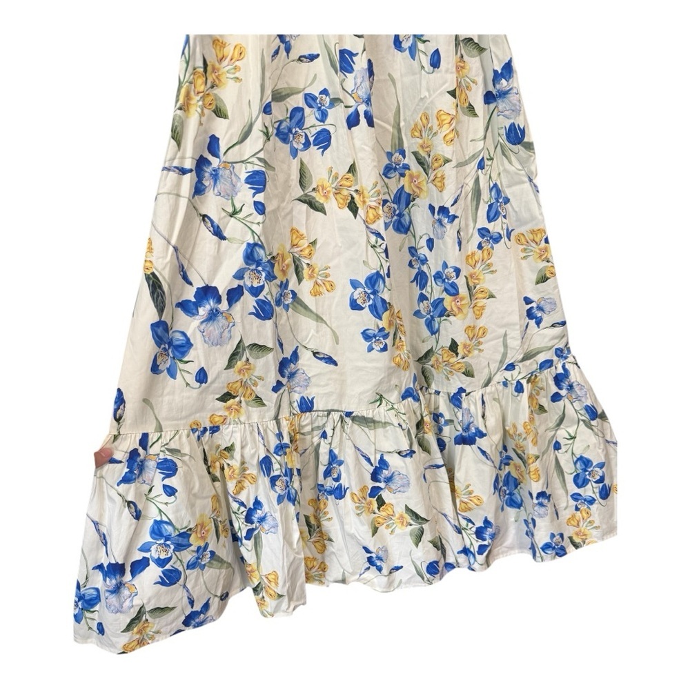 Floral Puff-Sleeve Maxi Dress - White with Blue & Yellow Blooms - Picture 8 of 9